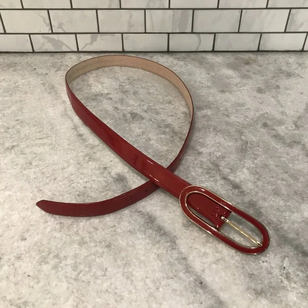 Red Belt Womens‎ Size XXL Faux Patent Leather Shiny MCM Classic Luxury Career